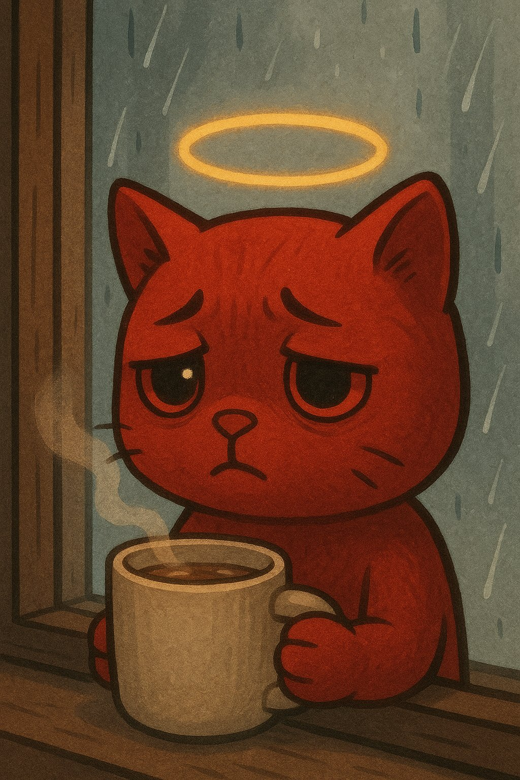 Sad Cat with Coffee